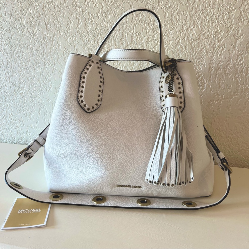 Michael Kors Brooklyn Large Leather Satchel White